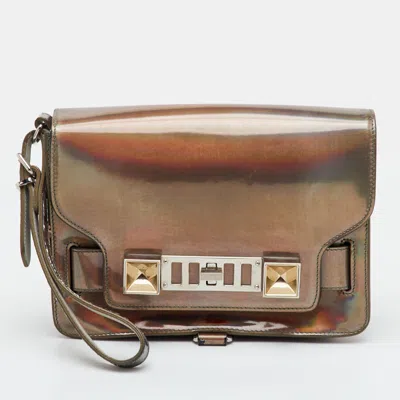 Pre-owned Proenza Schouler Ps11 Metallic Holographic Patent Leather Clutch In Silver