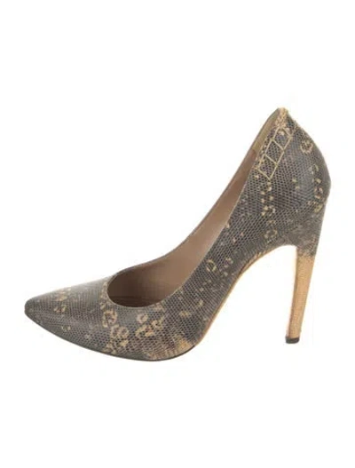 Pre-owned Proenza Schouler Python Printed Pumps In Neutral