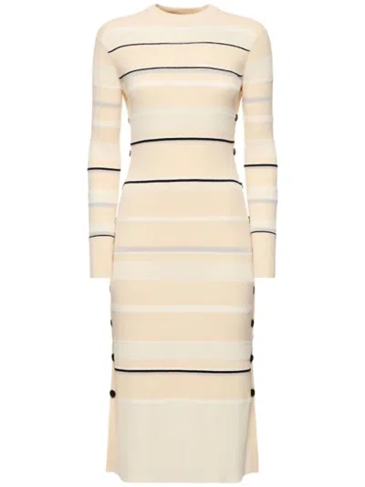 Proenza Schouler Rachel Striped Rib Knit Midi Dress In Beige
