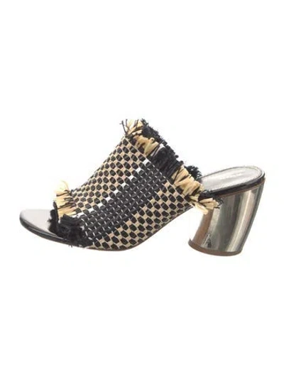 Pre-owned Proenza Schouler Raffia Patterned Slides In Black