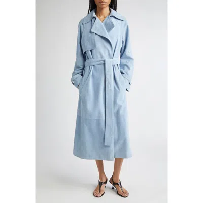 Proenza Schouler Ramona Belted Suede Trench Coat In Blue