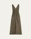 Proenza Schouler Remi Ruched Stretch Linen Blend Midi Dress In Gray
