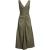 Proenza Schouler Remi Ruched Stretch Linen Blend Midi Dress In Green