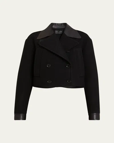 Proenza Schouler Reyes Wool And Faux Leather Crop Jacket In Black