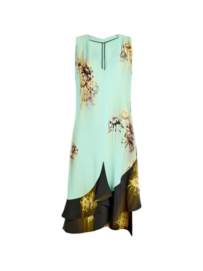 Proenza Schouler Rhetta Blur Floral Sleeveless Midi Shift Dress In Blue