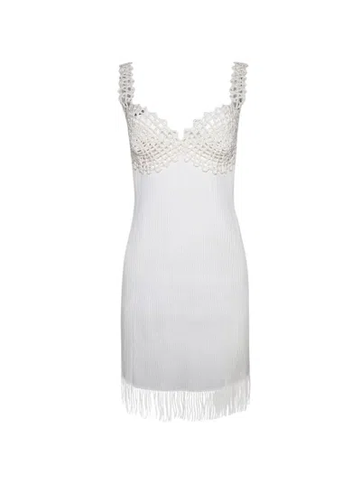 Proenza Schouler Rib Knit Lace Dress In White
