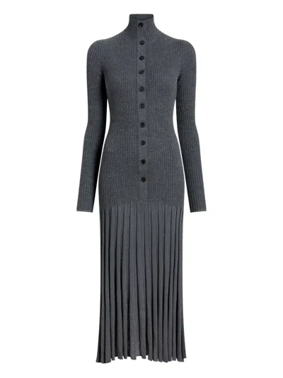 Proenza Schouler Ribbed Pleated Midi Day Dress In Gray