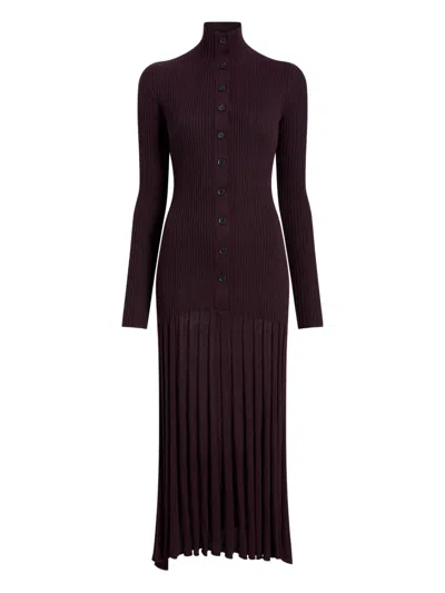 Proenza Schouler Ribbed Pleated Midi Day Dress In Red