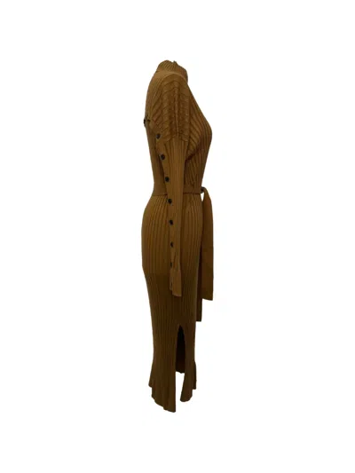 Pre-owned Proenza Schouler Ribbed-knit Belted Dress In Brown