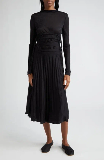 Proenza Schouler Riley Pleated Long Sleeve Jersey Dress In Black 001