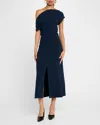 Proenza Schouler Rosa Off-shoulder Matte Crepe Midi Dress In Navy