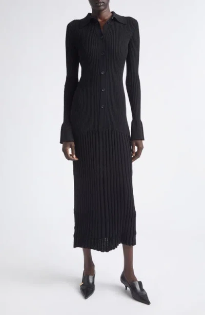 Proenza Schouler Rosario Point Collar Ribbed Midi Dress In Black