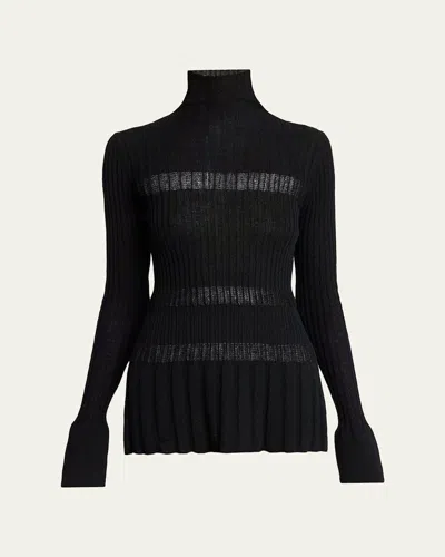 Proenza Schouler Rosario Striped Merino Wool Rib Turtleneck Sweater In Black