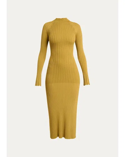 Proenza Schouler Roux Mock-neck Long-sleeve Rib Midi Dress In Yellow