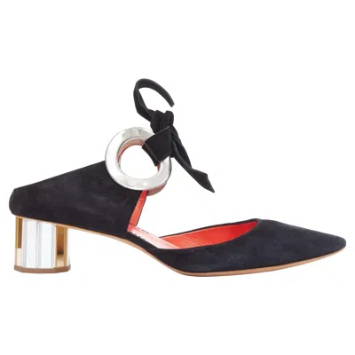 Pre-owned Proenza Schouler Runway Black Suede Leather Silver Block Faceted Pumps Eu38