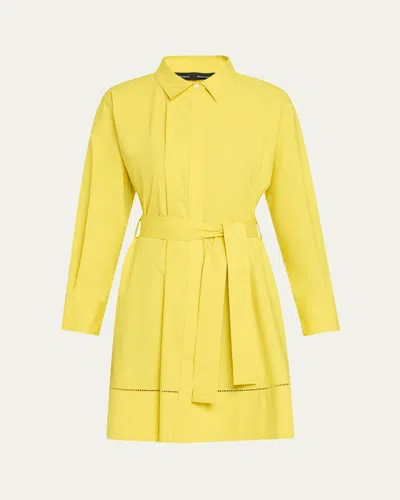 Proenza Schouler Sammy Belted Ladder Stitch Poplin Dress In Yellow