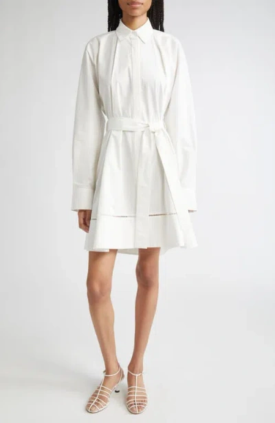 Proenza Schouler Sammy Long Sleeve Belted Stretch Cotton Poplin Shirtdress In White
