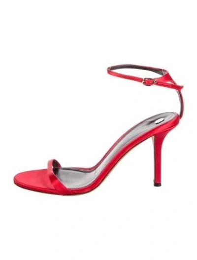 Pre-owned Proenza Schouler Satin Leather Trim Embellishment Sandals In Red