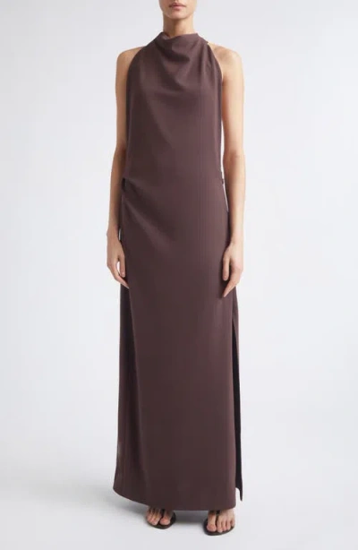 Proenza Schouler Selena Twist Back Matte Double Crepe Column Dress In Brown