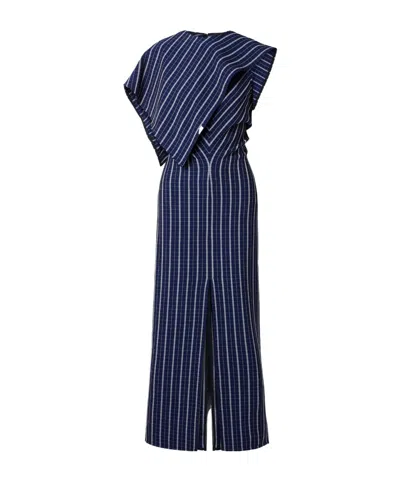 Proenza Schouler Selene Asymmetric Draped Checked Stretch-crepe Maxi Dress In Blue