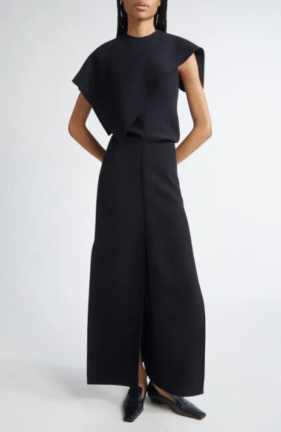 Proenza Schouler Selene Bi-stretch Suiting Maxi Dress With Detachable Sail Cape In Black