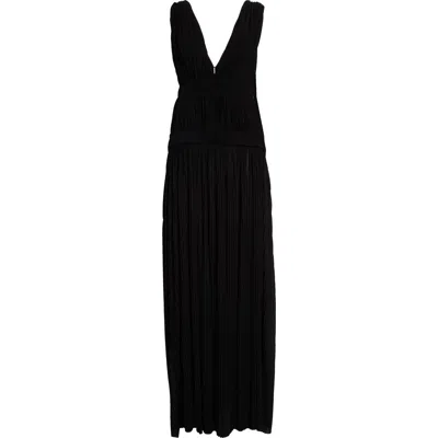 Proenza Schouler Serra Pleated Belted Jersey Maxi Dress In Black