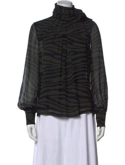 Pre-owned Proenza Schouler Silk Animal Print Blouse In Green
