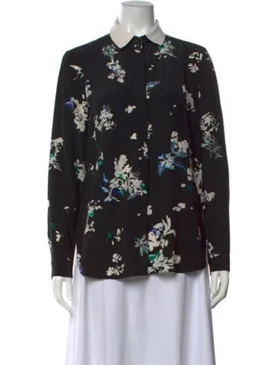 Pre-owned Proenza Schouler Silk Floral Print Blouse In Black