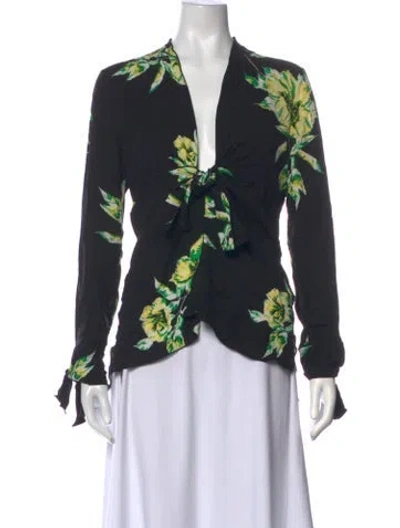 Pre-owned Proenza Schouler Silk Floral Print Blouse In Black