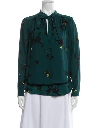 Pre-owned Proenza Schouler Silk Floral Print Blouse In Blue