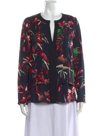 Pre-owned Proenza Schouler Silk Floral Print Blouse In Blue