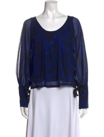 Pre-owned Proenza Schouler Silk Floral Print Blouse In Blue