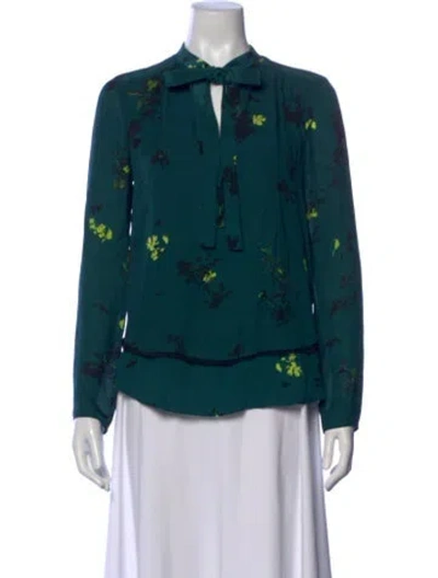 Pre-owned Proenza Schouler Silk Floral Print Blouse In Green
