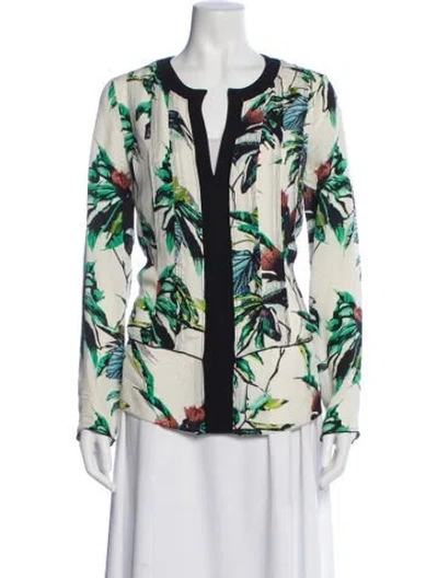 Pre-owned Proenza Schouler Silk Floral Print Blouse In White