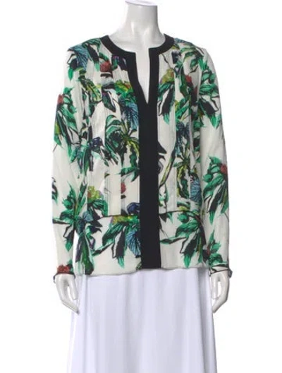 Pre-owned Proenza Schouler Silk Floral Print Blouse In White