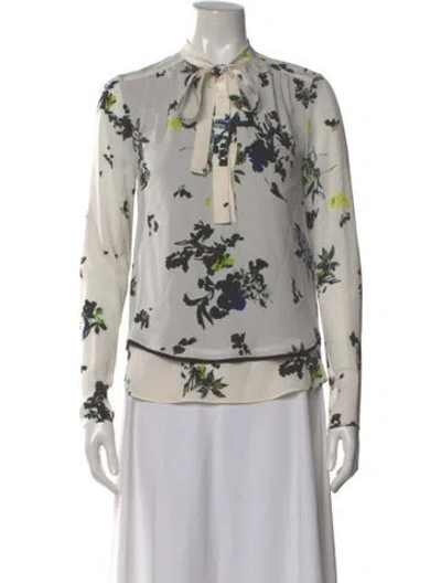 Pre-owned Proenza Schouler Silk Floral Print Blouse In White