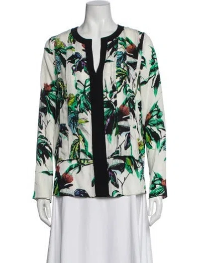 Pre-owned Proenza Schouler Silk Floral Print Blouse In White