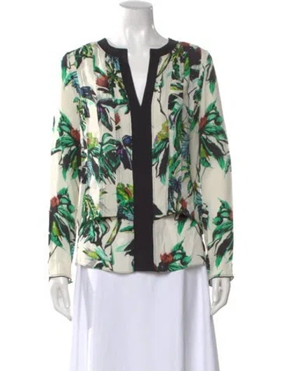 Pre-owned Proenza Schouler Silk Floral Print Blouse In White