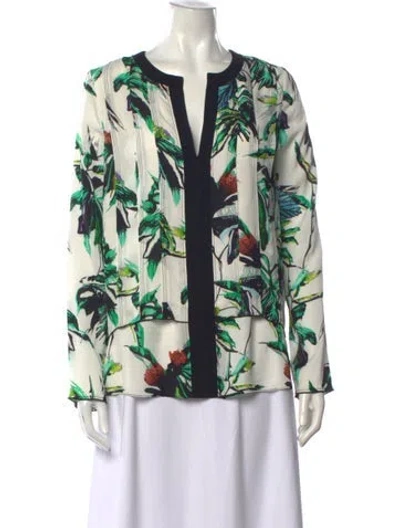 Pre-owned Proenza Schouler Silk Floral Print Blouse In White