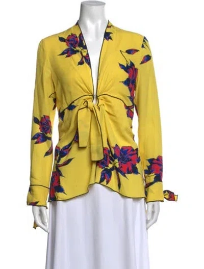 Pre-owned Proenza Schouler Silk Floral Print Blouse In Yellow