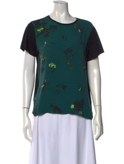 Pre-owned Proenza Schouler Silk Floral Print T-shirt In Green