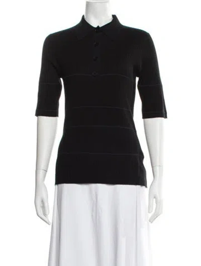 Pre-owned Proenza Schouler Silk Striped Polo W/ Tags In Black