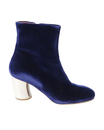 Proenza Schouler Silver Heel Ankle Boots In Blue Velvet