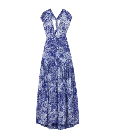 Proenza Schouler Simone Pleated Printed Maxi Dress In Blue