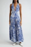 PROENZA SCHOULER SIMONE PRINT PLUNGE NECK TWIST BACK MAXI DRESS