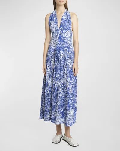 Proenza Schouler Simone Printed Viscose Crepe De Chine Dress In Cobalt Multi