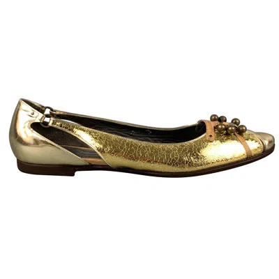 Pre-owned Proenza Schouler Size 7 Gold Leather Metallic Flats In Brown