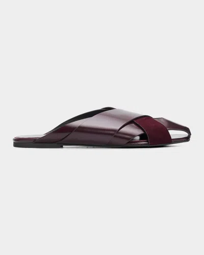 Proenza Schouler Slant Cross Leather & Suede Slides In Merolt