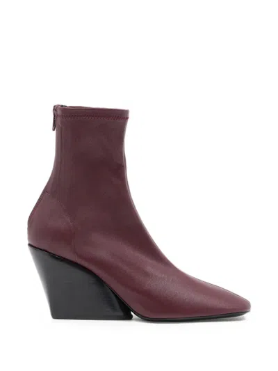 Proenza Schouler 70mm Slant Stretch Leather Ankle Boots In Burgundy