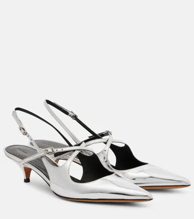 Proenza Schouler Slash 40 Mirrored Leather Slingback Pumps In Grey
